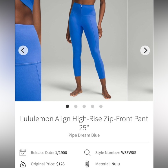 NWT Pipe Dream Blue Lululemon Align High Rise Zip Front 25”/ Size 12💙 - Picture 4 of 8
